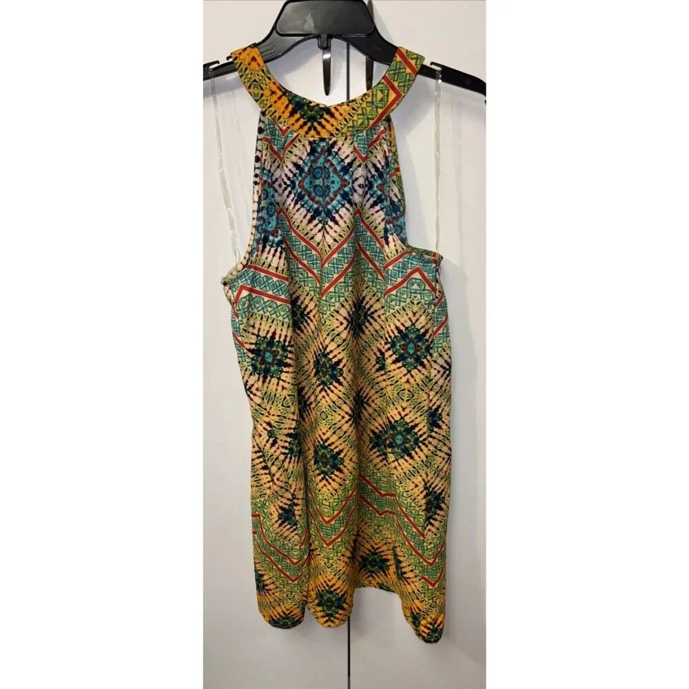 Be Bop Women Multicolored Dress Sleeveless Short Mini Back Keyhole Button L - Picture 2 of 9